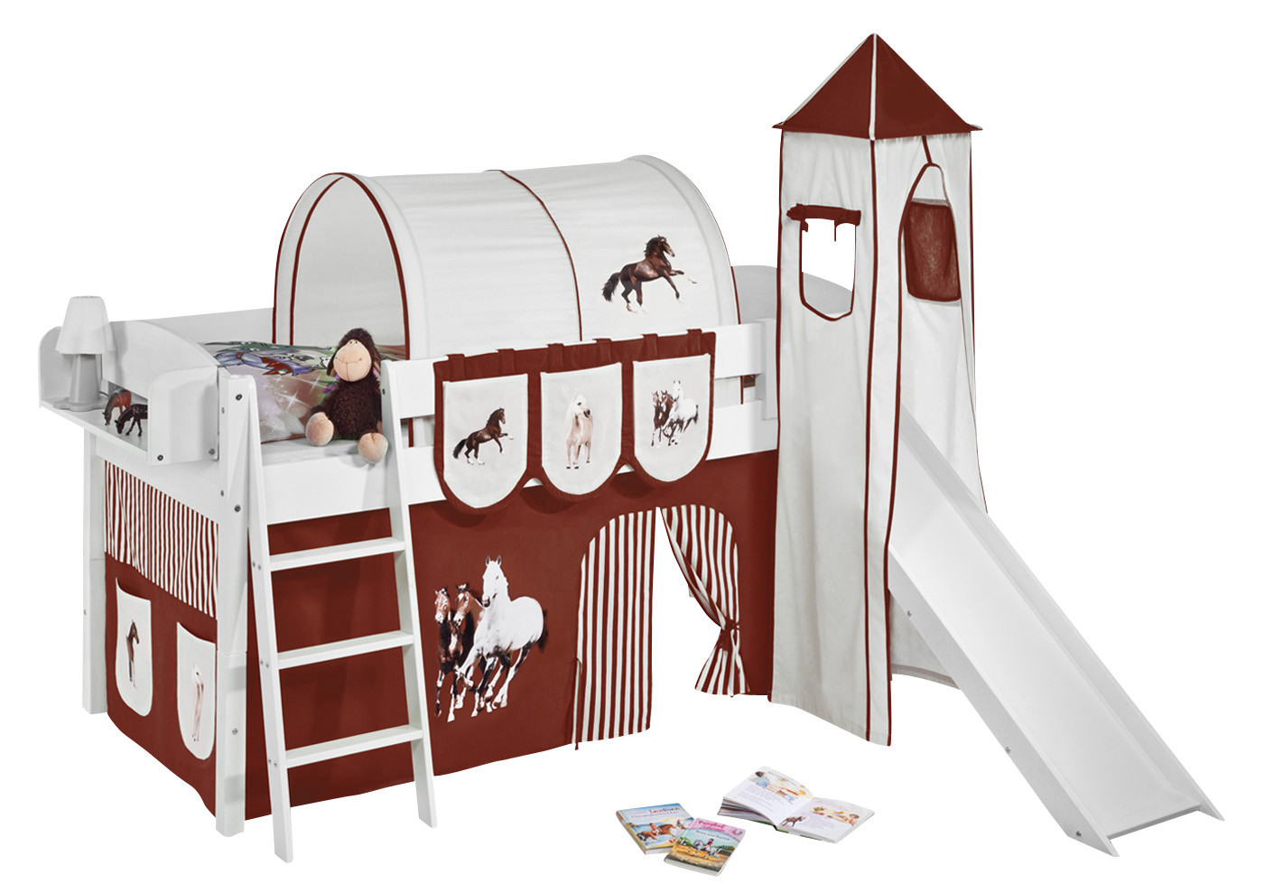 Spielbett mit Rutsche-IDA Classic-90x200-Pferde Braun