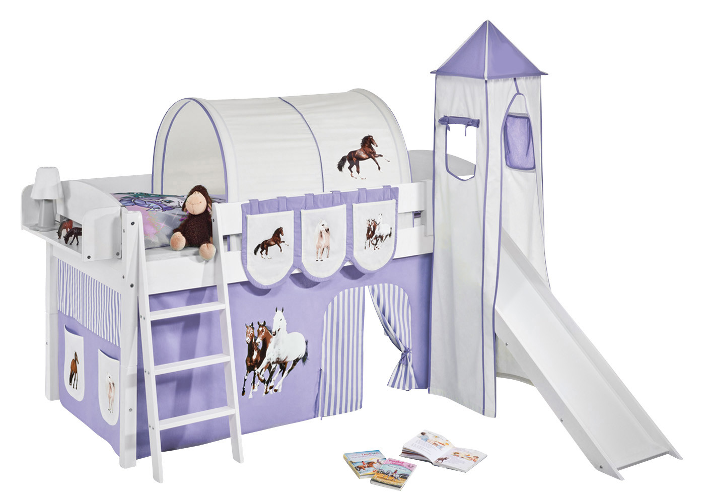Spielbett mit Rutsche-IDA Classic-90x200-Pferde Lila