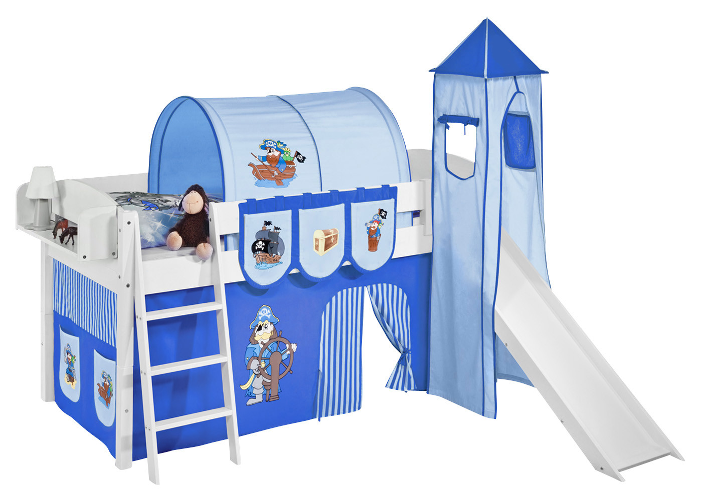 Spielbett mit Rutsche-IDA Classic-90x200-Pirat-Blau Streifen