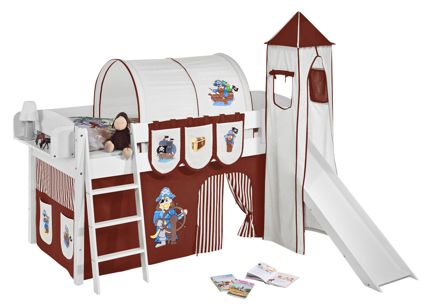 Spielbett mit Rutsche-IDA Classic-90x200-Pirat-Braun Streifen