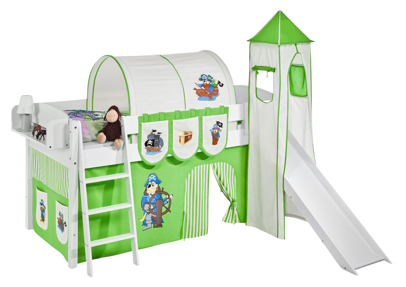 Spielbett mit Rutsche-IDA Classic-90x200-Pirat-Grün Streifen