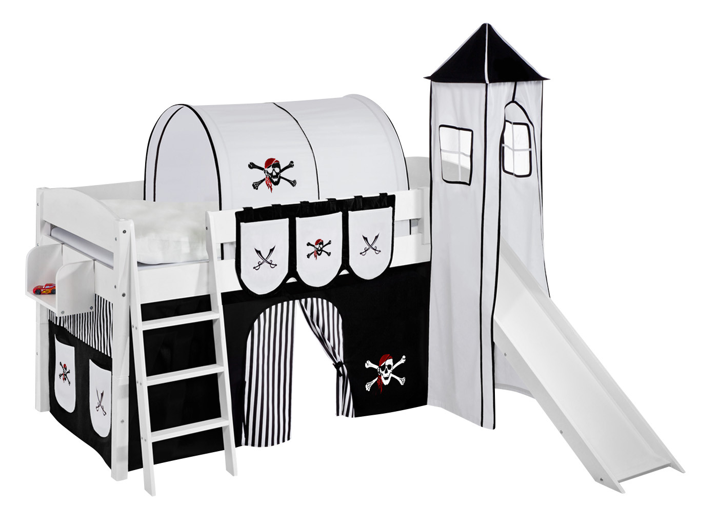 Spielbett mit Rutsche-IDA Classic-90x200-Pirat-Schwarz Streifen