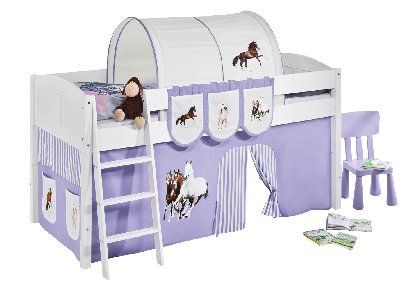 Basis Betten-IDA Landhaus-90x200-Pferde Lila