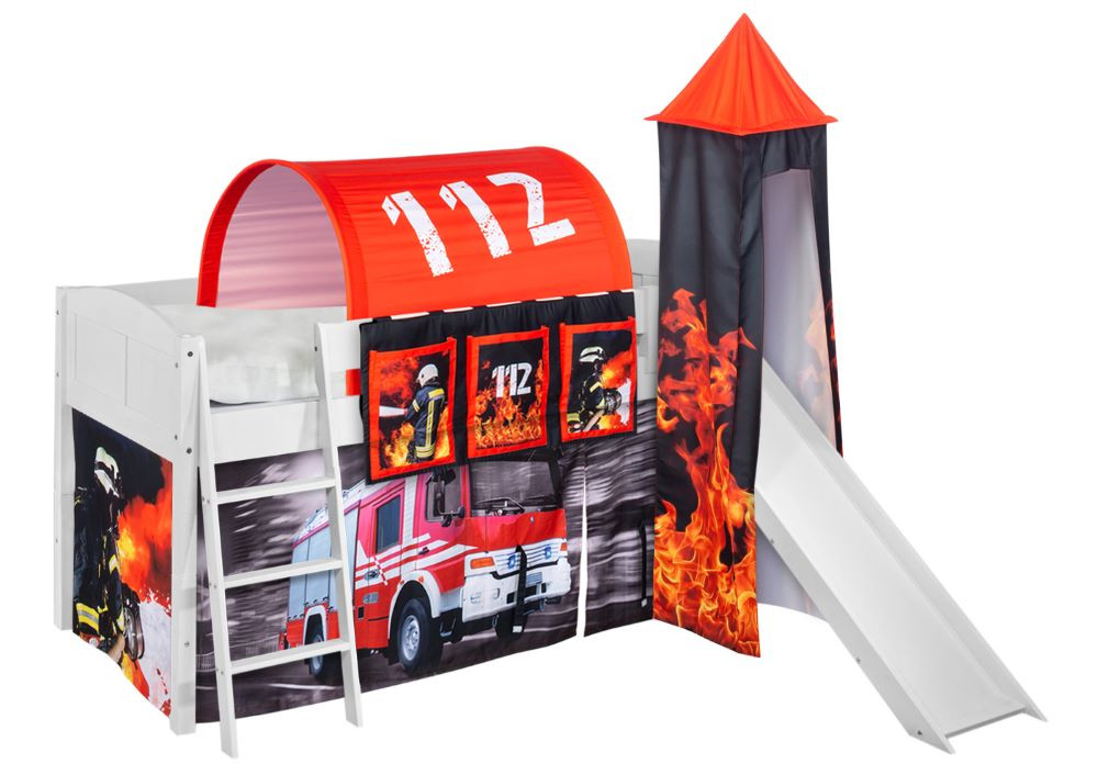 Spielbett mit Rutsche-IDA Landhaus-90x200-Feuerwehr
