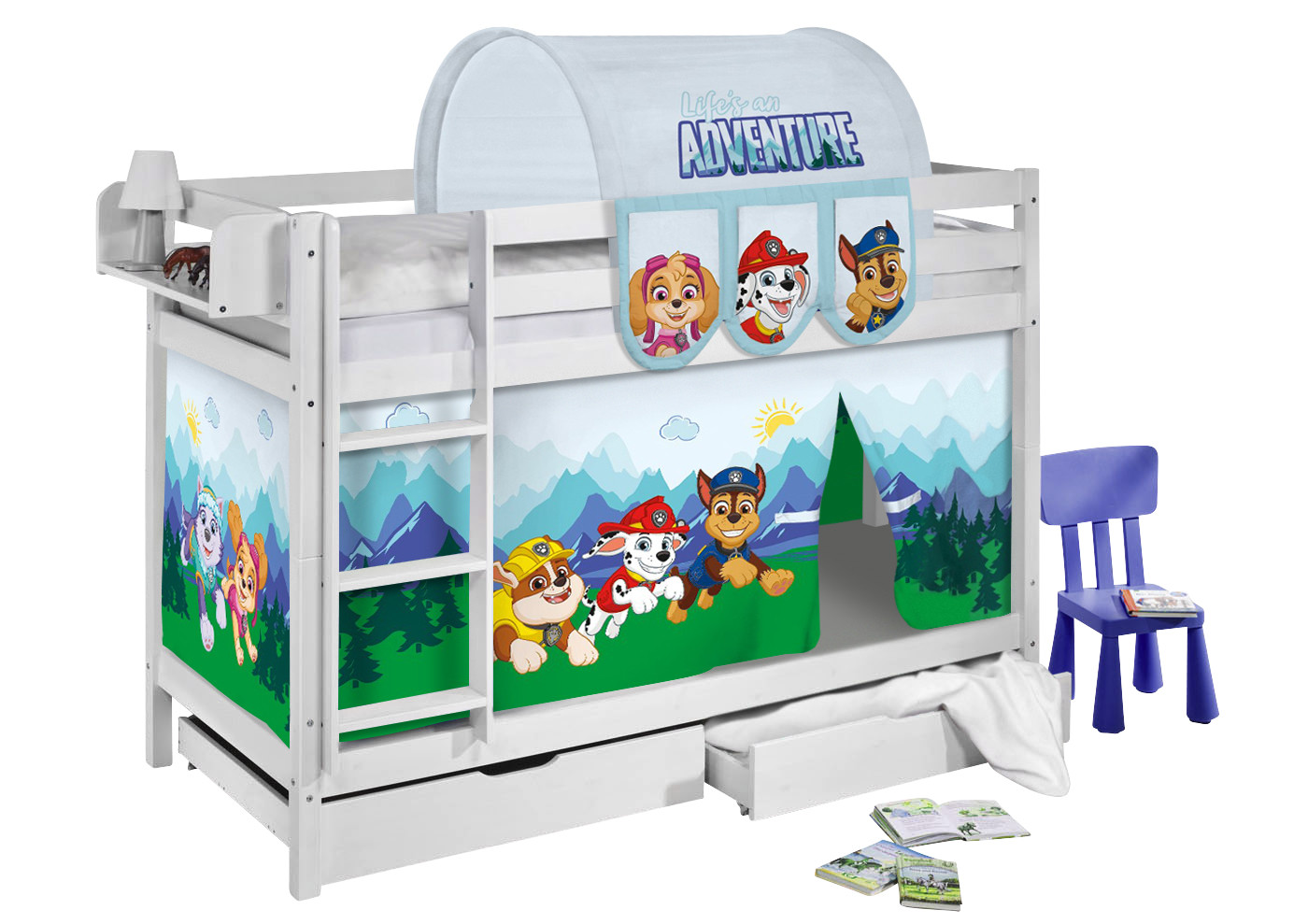 Etagenbetten-Jelle Weiß-90x190-Paw-Patrol Blau