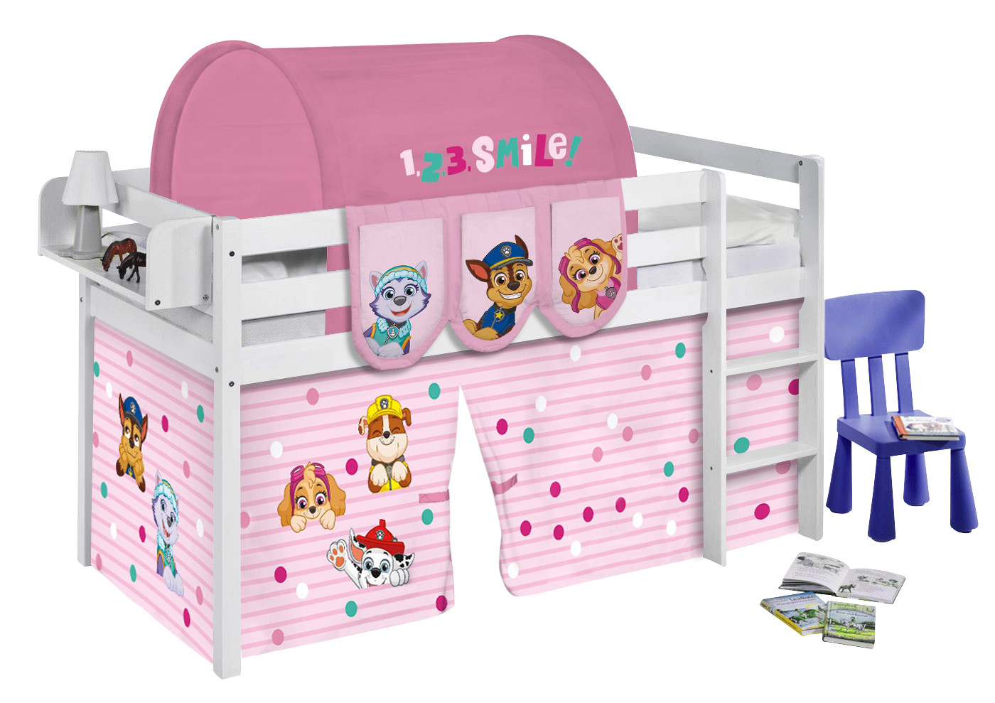 Basis Betten-Jelle Weiß-90x190 - Paw Patrol Rosa