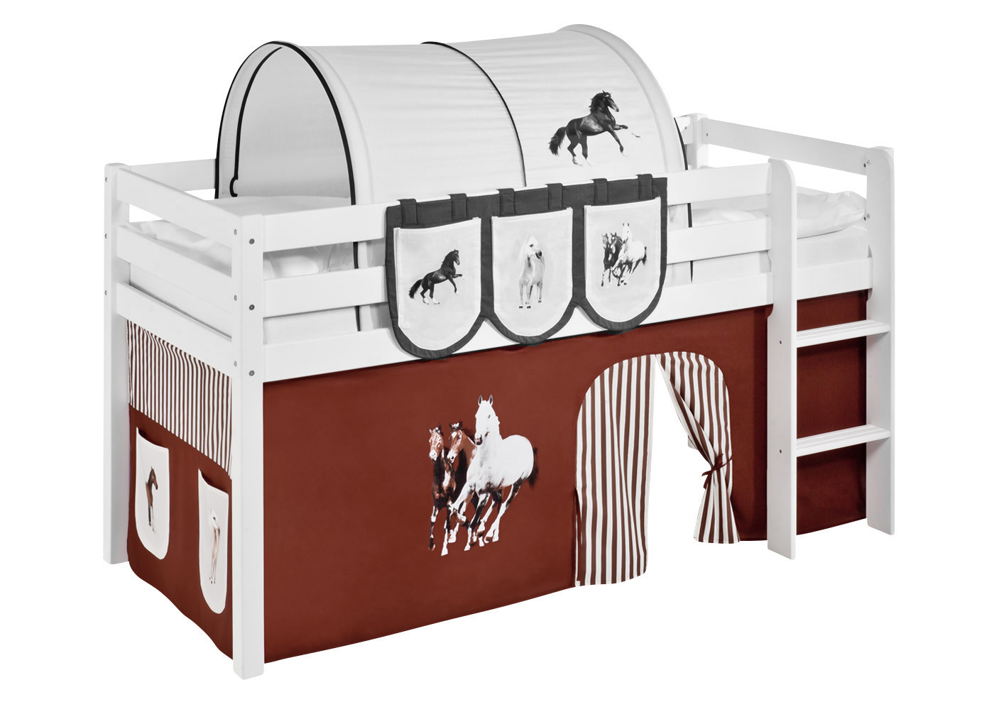 Vorhang Pferde Braun Beige mit Streifen - für Hochbett, Spielbett und Etagenbett